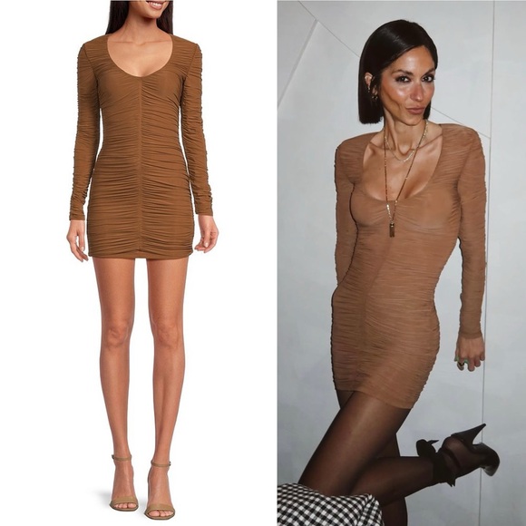 NWT Ronny Kobo Julisa Ruched Long-Sleeve Mini Dress Sz L